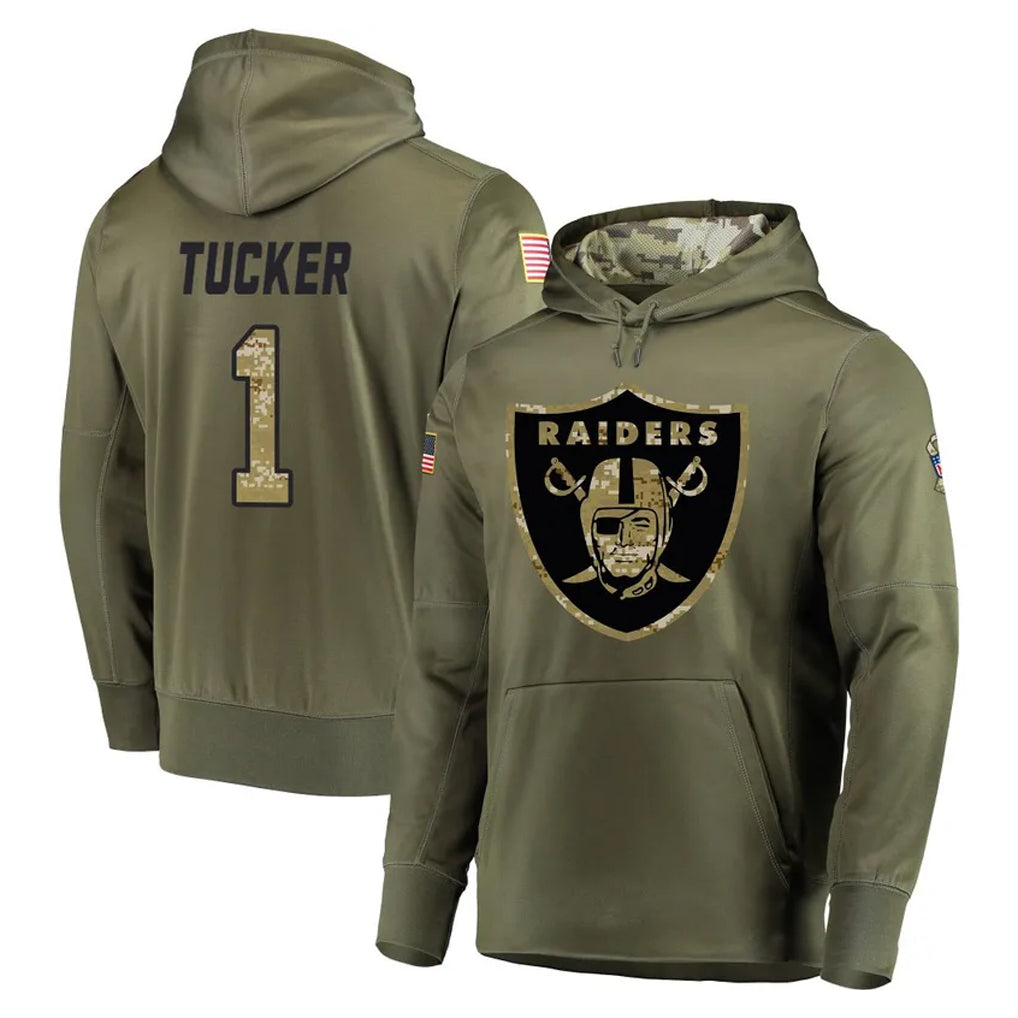 STECN LV.Raiders #1 Tre Tucker Player Olive Salute to Service Pullover Hoodies Home Game Stitched Jerseys
