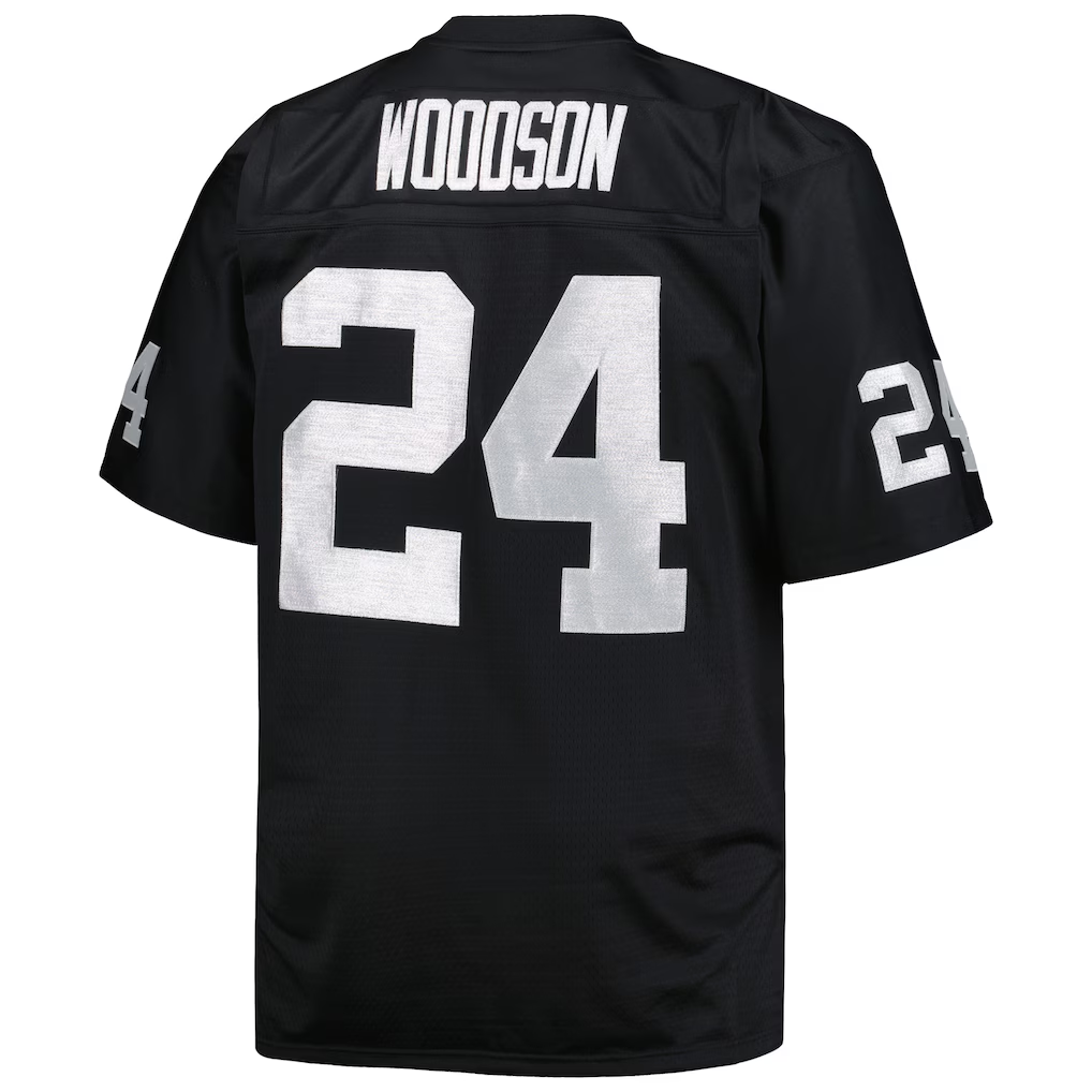 STECN LV.Raiders #24 Charles Woodson Mitchell & Ness Black Big & Tall 1998 Retired Player Replica Jersey