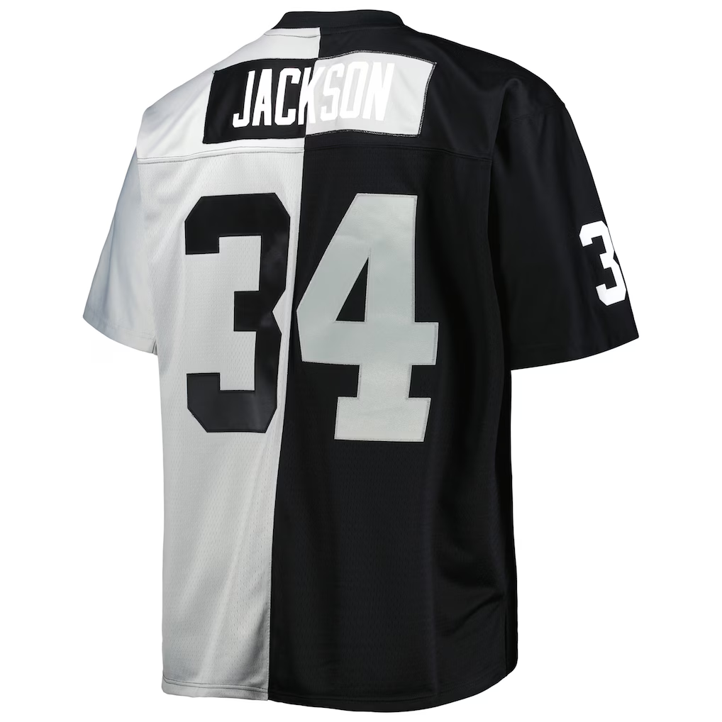 STECN LV.Raiders #34 Bo Jackson Mitchell & Ness BlackSilver Big & Tall Split Legacy Retired Player Replica Jerseys