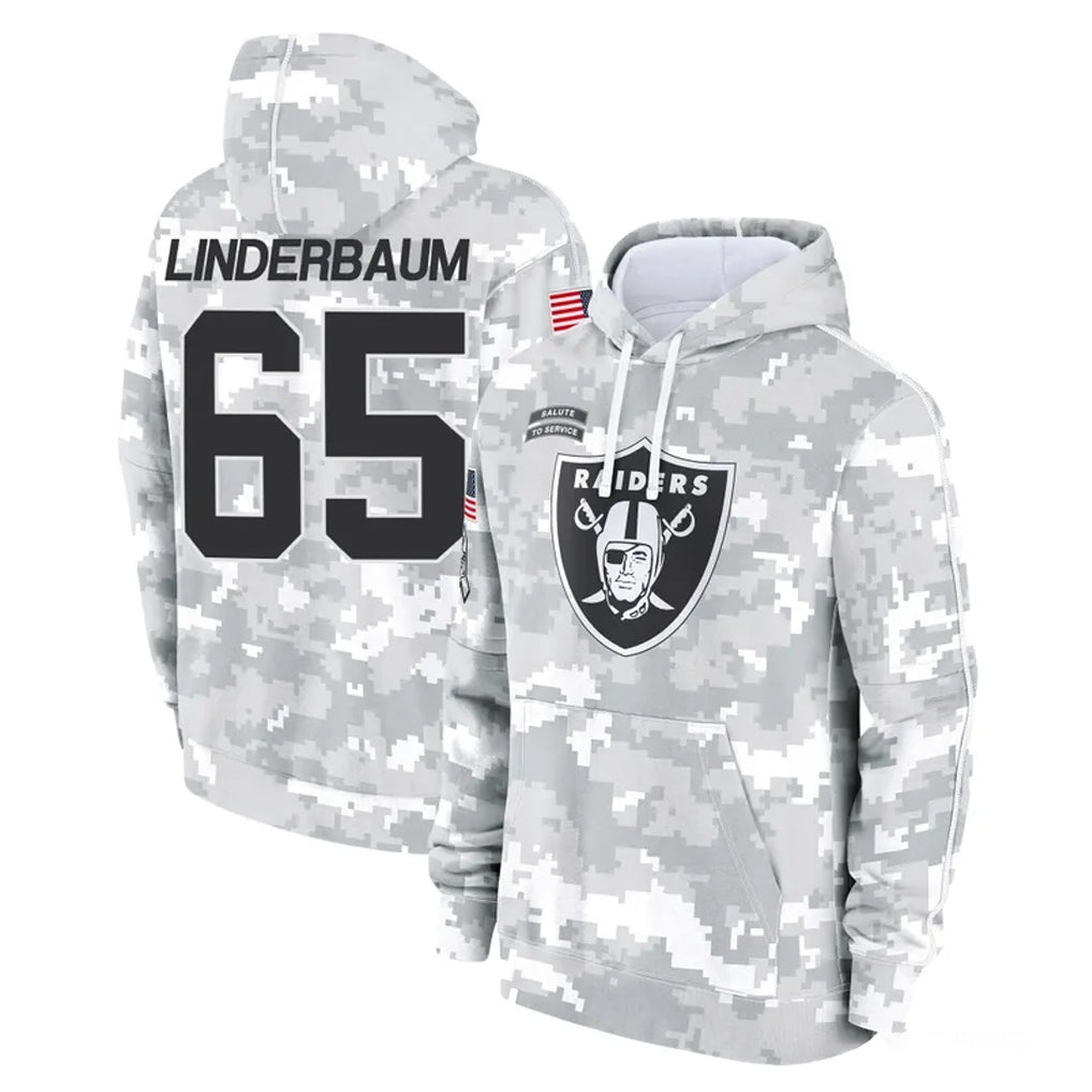 STECN LV.Raiders #65 Tyler Linderbaum Player Arctic Camo Salute to Service Hoodies Limited Game Stitched Jerseys