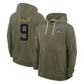 STECN LV.Raiders #9 Jalen Nailor Player Olive Salute to Service Pullover Hoodies Limited Stitched Jerseys