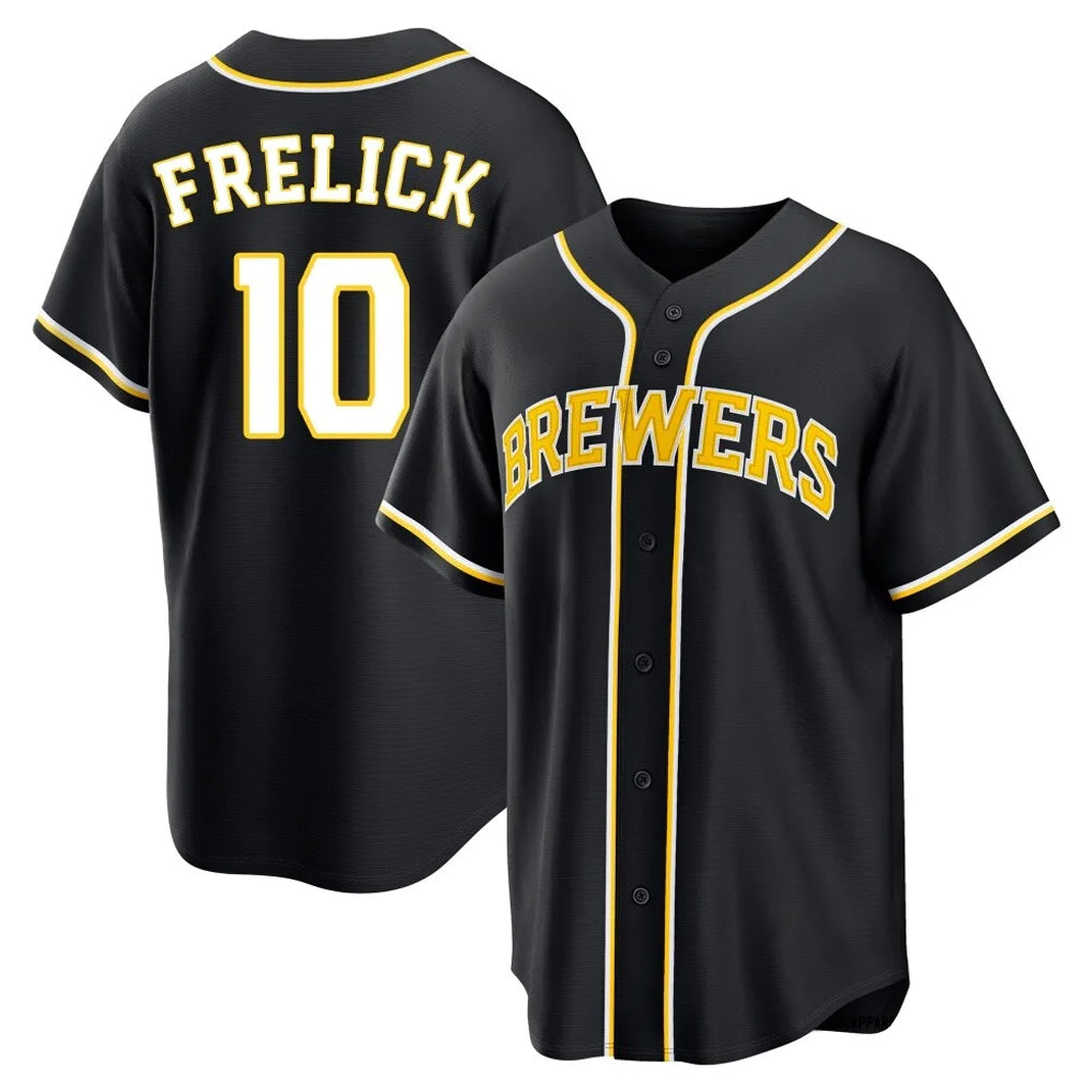 STECN M.Brewers #10 Sal Frelick Player Black Fashion Out Home Game Stitched Jerseys