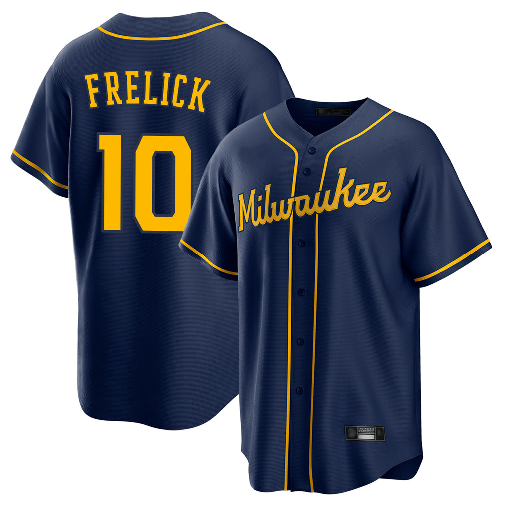 STECN M.Brewers #10 Sal Frelick Player Navy Home Game Stitched Jerseys
