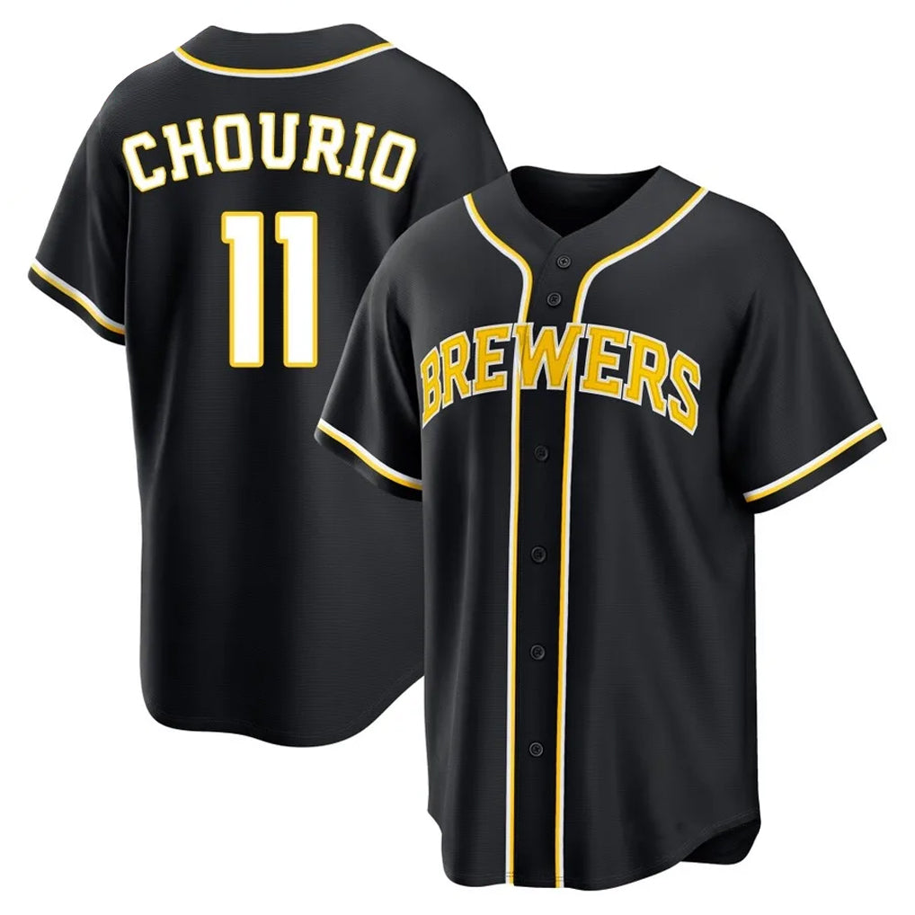 STECN M.Brewers M.Brewers #11 Jackson Chourio Player Black Fashion Out Home Game Stitched Jerseys Player Black Fashion Out Home Game Stitched Jerseys