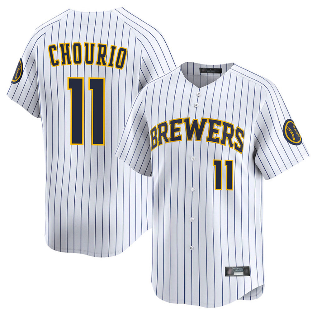 STECN M.Brewers #11 Jackson Chourio Player White Stripes Home Limited Game Stitched Jerseys