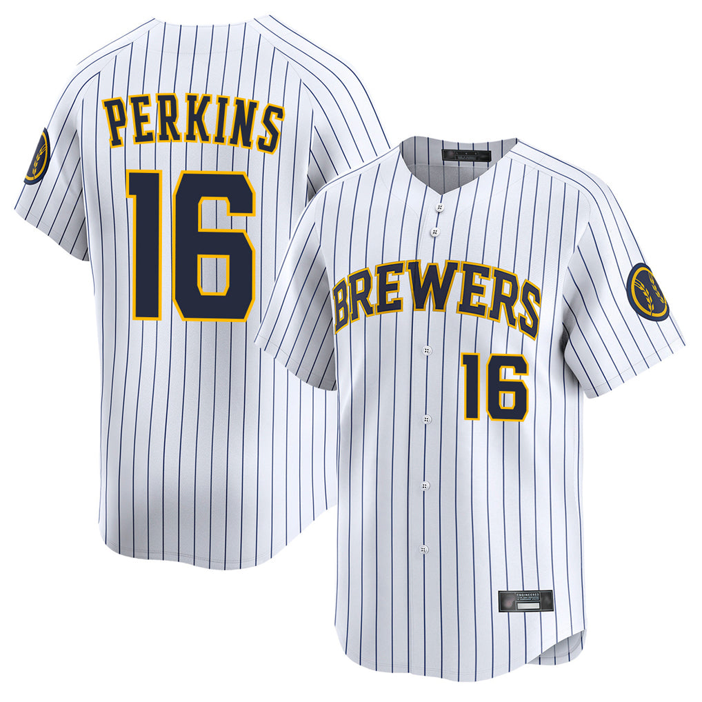 STECN M.Brewers #16 Blake Perkins Player White Stripes Home Limited Game Stitched Jerseys