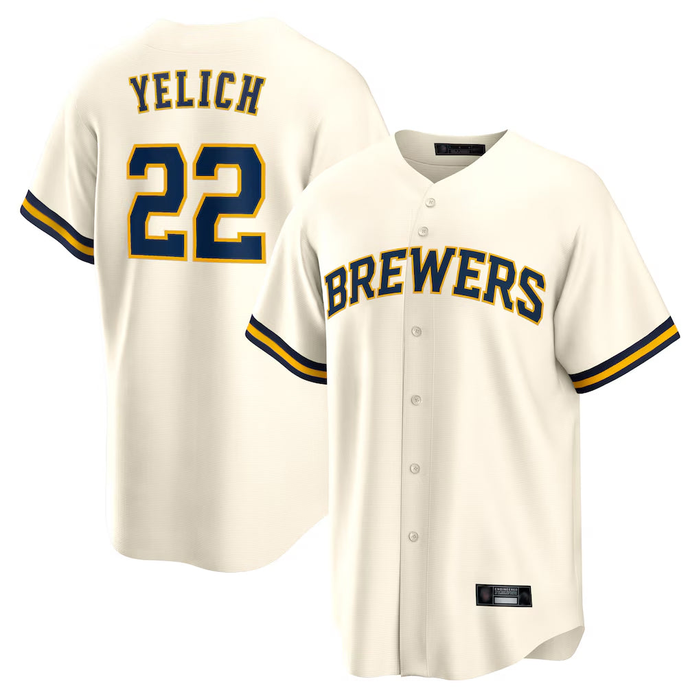 STECN M.Brewers #22 Christian Yelich Player Cream Home Game Stitched Jerseys