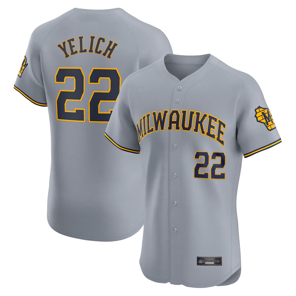 STECN M.Brewers #22 Christian Yelich Player Gray Home Limited Elite Stitched Jerseys