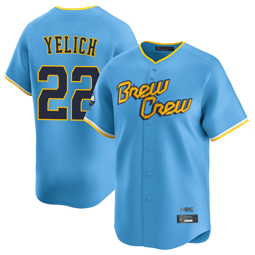 STECN M.Brewers #22 Christian Yelich Player Light Blue City Connect Home Limited Stitched Jerseys