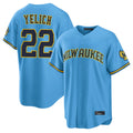 STECN M.Brewers #22 Christian Yelich Player Light Blue Road Stadium Game Stitched Jerseys