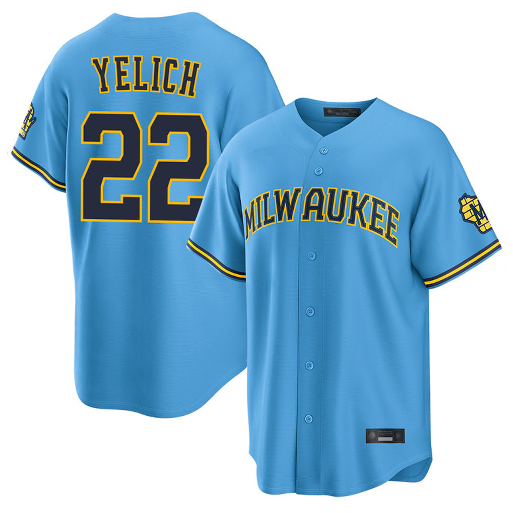 STECN M.Brewers #22 Christian Yelich Player Light Blue Road Stadium Game Stitched Jerseys