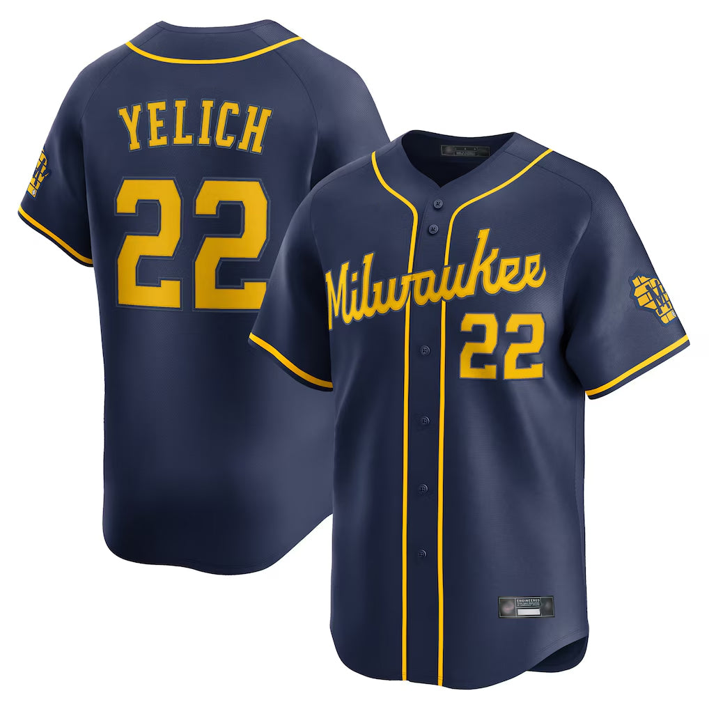STECN M.Brewers #22 Christian Yelich Player Navy Home Limited Stitched Jerseys