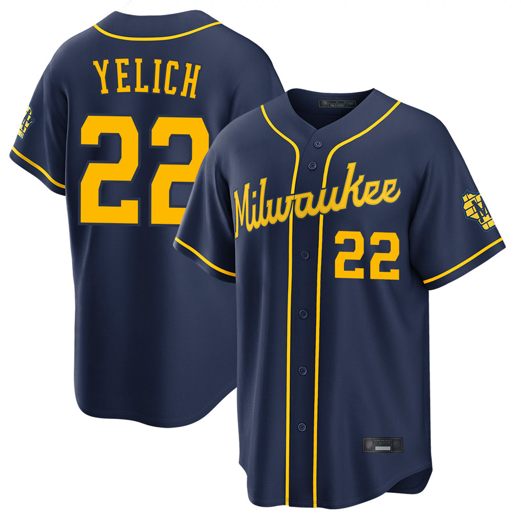 STECN M.Brewers #22 Christian Yelich Player Navy Home Stadium Game Stitched Jerseys