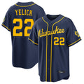 STECN M.Brewers #22 Christian Yelich Player Navy Home Stadium Game Stitched Jerseys