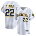STECN M.Brewers #22 Christian Yelich Player White Stripes Home Limited Game Stitched Jerseys