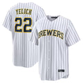 STECN M.Brewers #22 Christian Yelich Player White Stripes Home Limited Stitched Jerseys