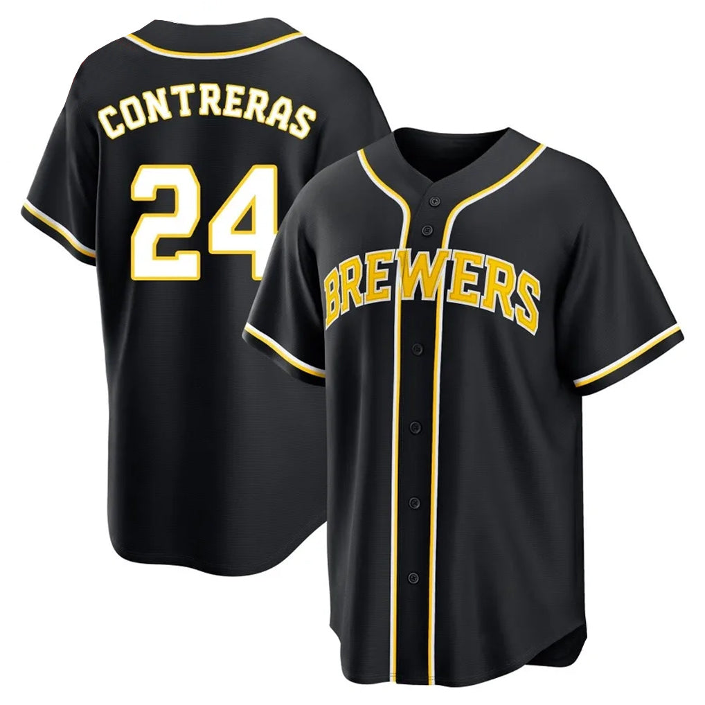STECN M.Brewers #24 William Contreras Player Black Fashion Out Home Game Stitched Jerseys