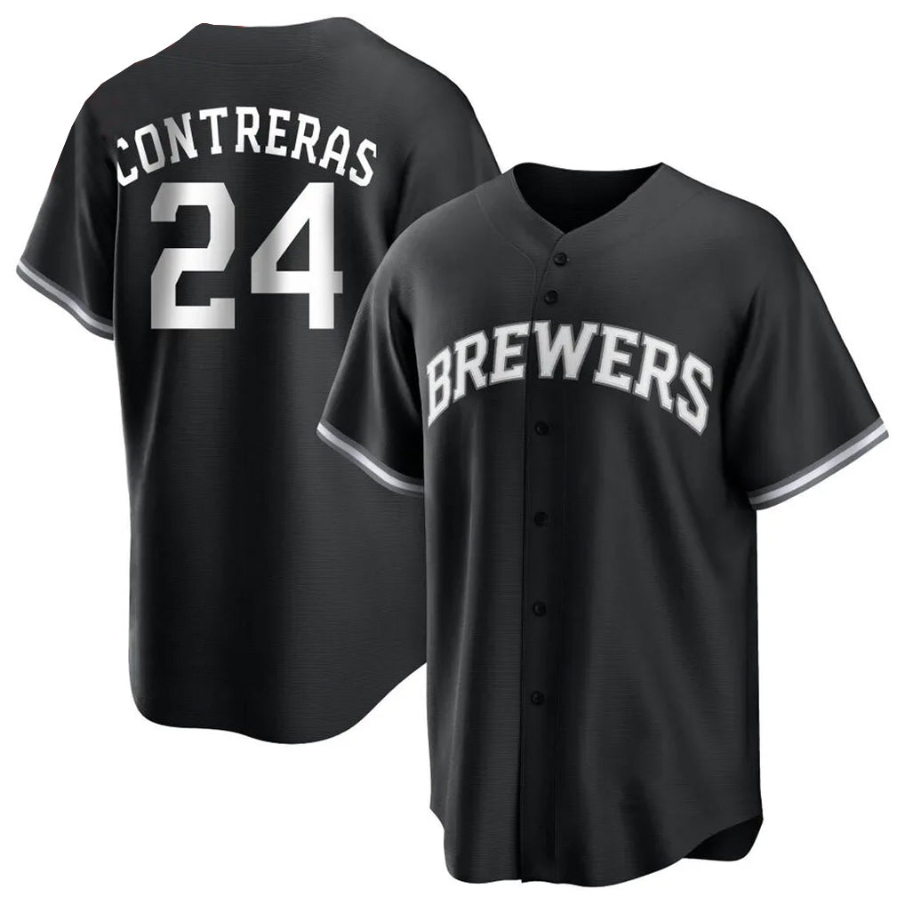 STECN M.Brewers #24 William Contreras Player Black Game Home Stitched Jerseys