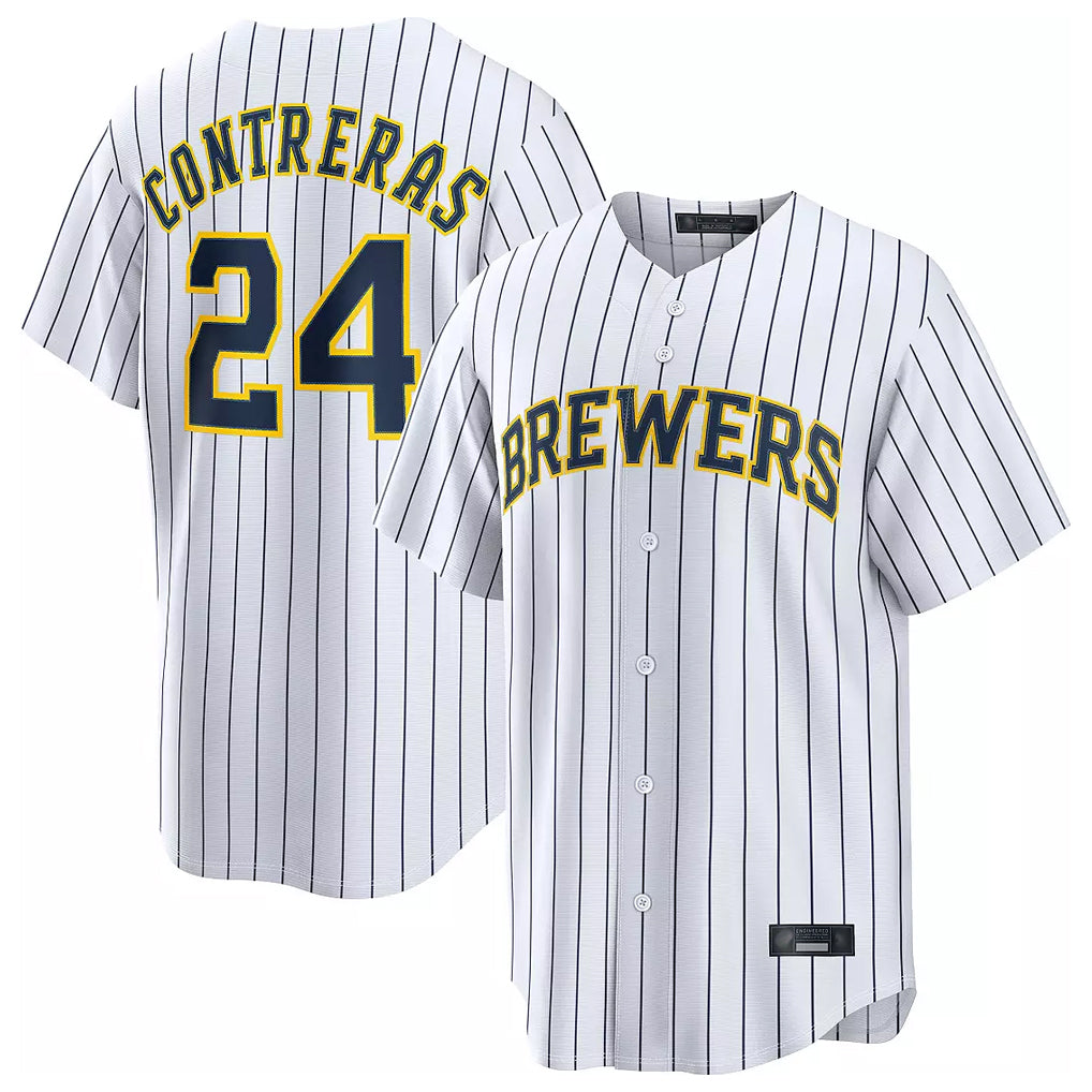 STECN M.Brewers #24 William Contreras Player White Stripes Home Limited Stitched Jerseys