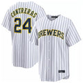 STECN M.Brewers #24 William Contreras Player White Stripes Home Limited Stitched Jerseys