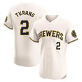 STECN M.Brewers #2 Brice Turang Player Cream Home Limited Elite Stitched Jerseys