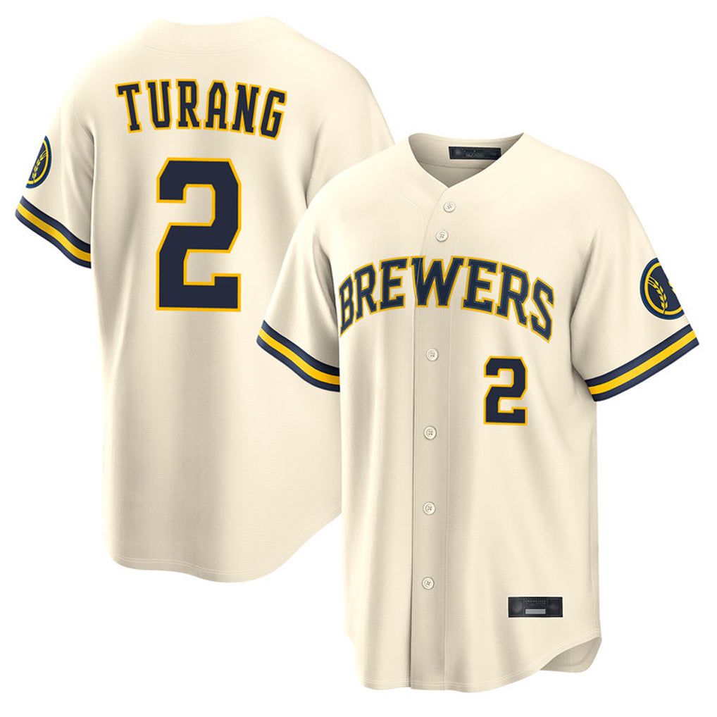 STECN M.Brewers #2 Brice Turang Player Cream Home Limited Stitched Jerseys