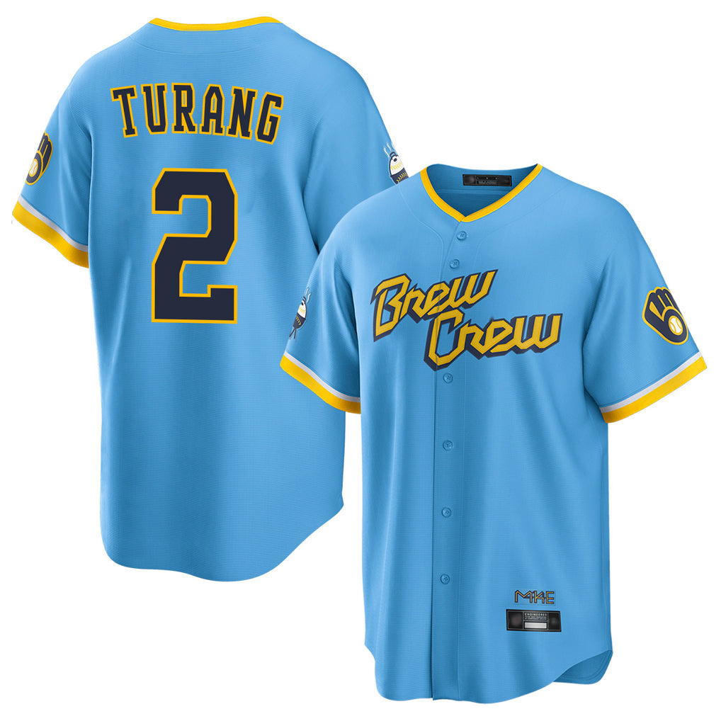 STECN M.Brewers #2 Brice Turang Player Light Blue City Connect Home Game Stitched Jerseys