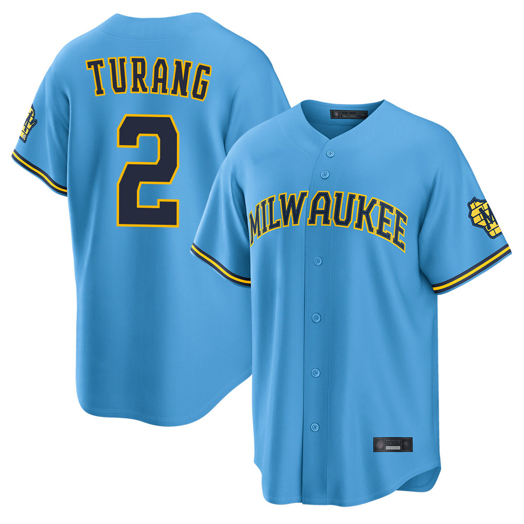 STECN M.Brewers #2 Brice Turang Player Light Blue Road Stadium Game Stitched Jerseys