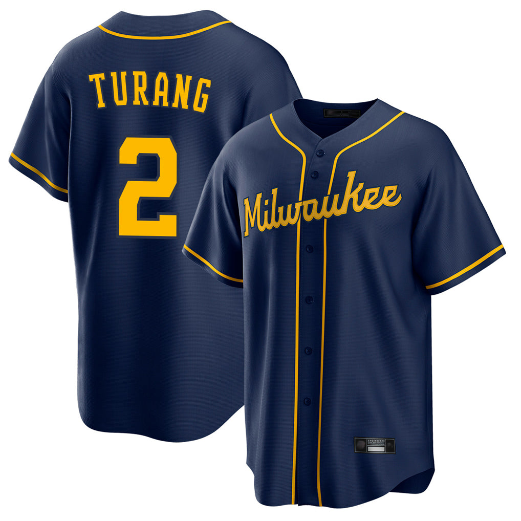 STECN M.Brewers #2 Brice Turang Player Navy Home Game Stitched Jerseys