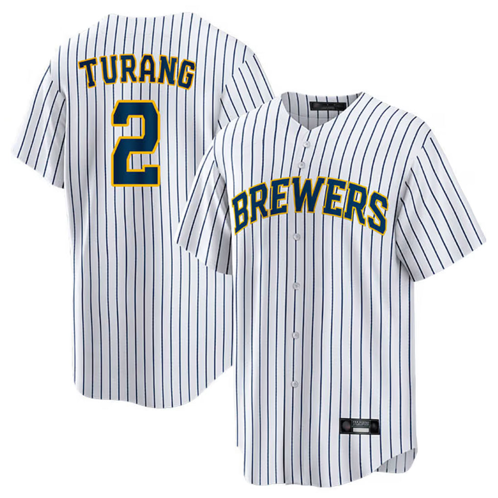 STECN M.Brewers #2 Brice Turang Player White Stripes Home Game Stitched Jerseys
