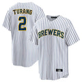 STECN M.Brewers #2 Brice Turang Player White Stripes Home Game Stitched Jerseys