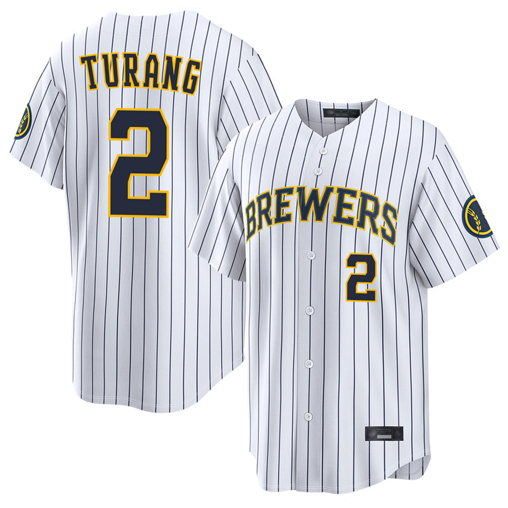 STECN M.Brewers #2 Brice Turang Player White Stripes Home Limited Game Stitched Jerseys