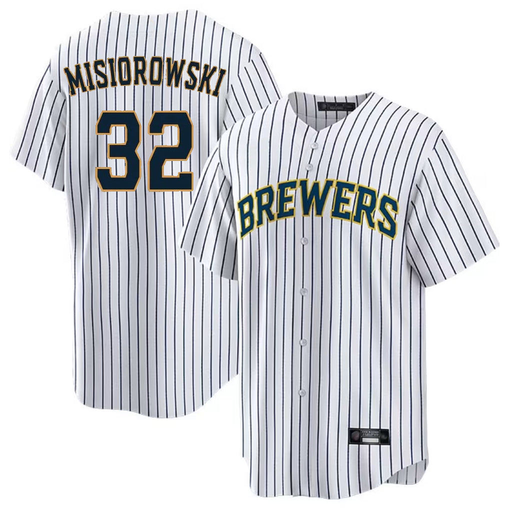 STECN M.Brewers #32 Jacob Misiorowski Player White Stripes Home Game Stitched Jerseys