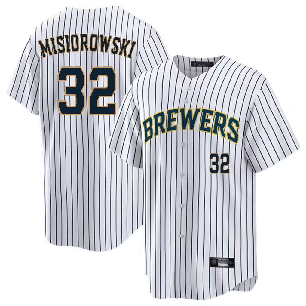 STECN M.Brewers #32 Jacob Misiorowski Player White Stripes Limited Game Home Stitched Jerseys