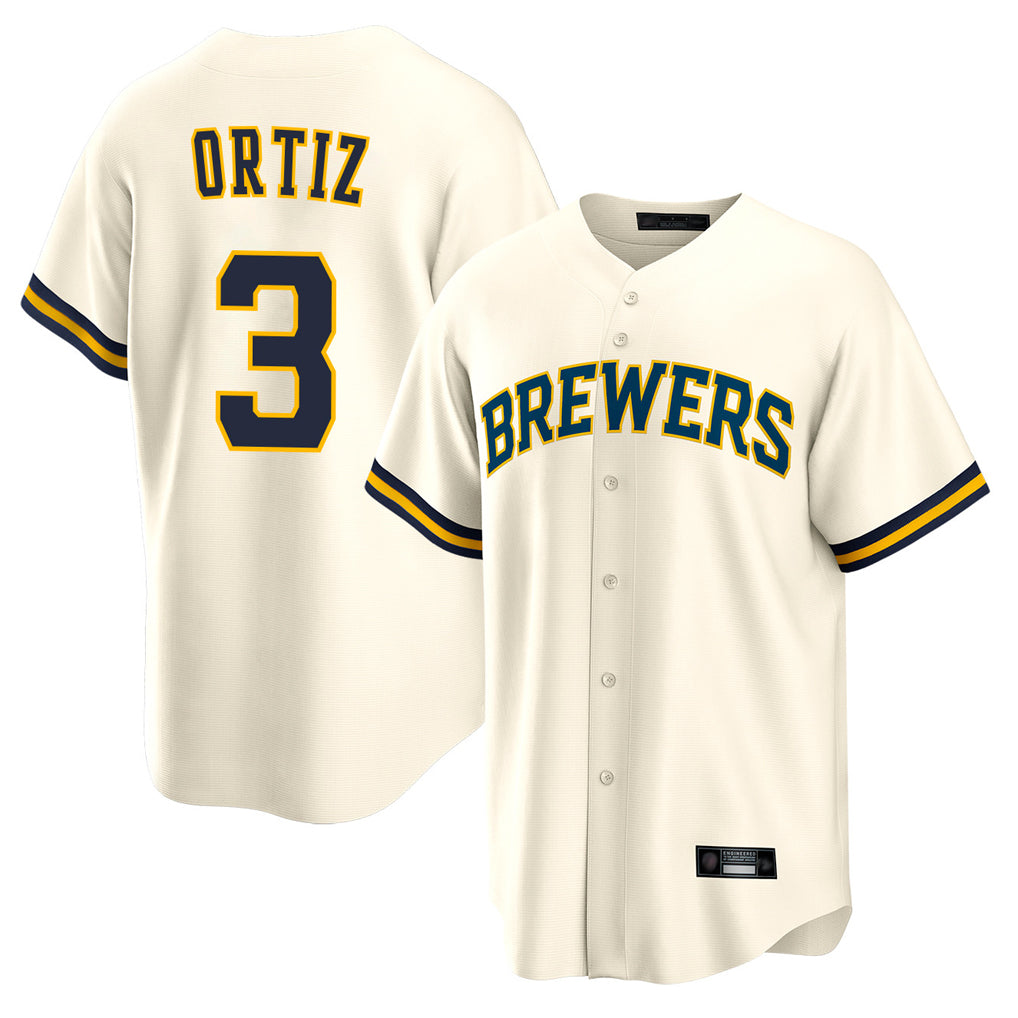 STECN M.Brewers #3 Joey Ortiz Player Cream Home Game Stitched Jerseys