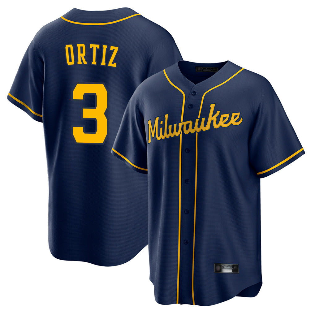 STECN M.Brewers #3 Joey Ortiz Player Navy Home Game Stitched Jerseys