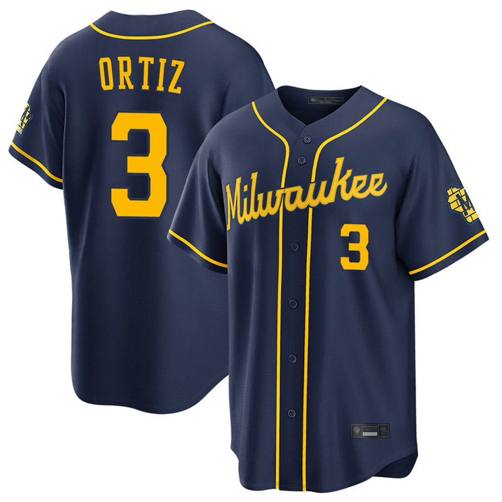 STECN M.Brewers #3 Joey Ortiz Player Navy Home Stadium Game Stitched Jerseys