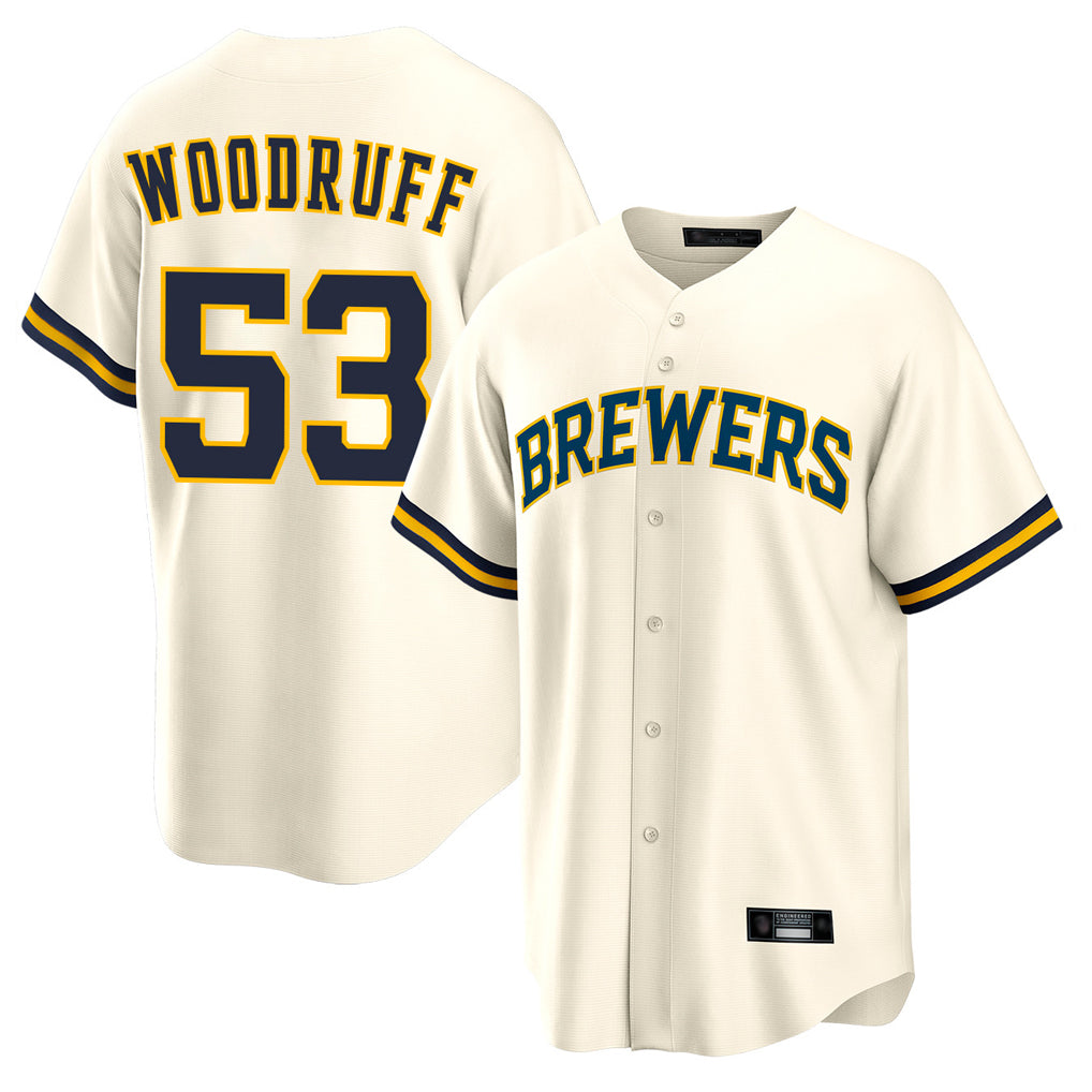 STECN M.Brewers #53 Brandon Woodruff Player Cream Home Game Stitched Jerseys