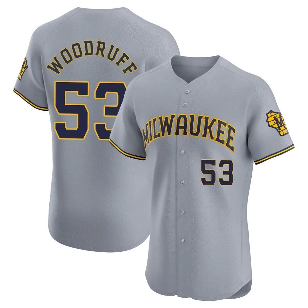 STECN M.Brewers #53 Brandon Woodruff Player Gray Home Limited Elite Stitched Jerseys
