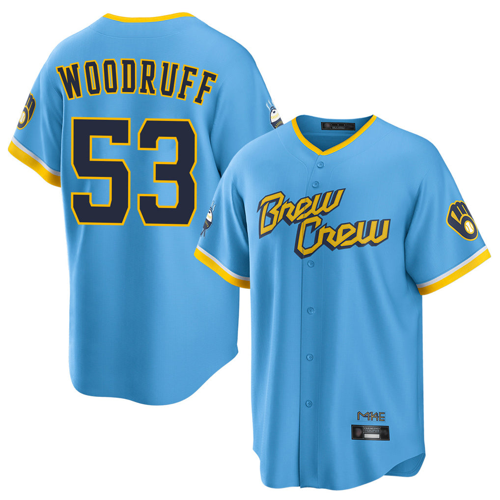 STECN M.Brewers #53 Brandon Woodruff Player Light Blue City Connect Home Game Stitched Jerseys