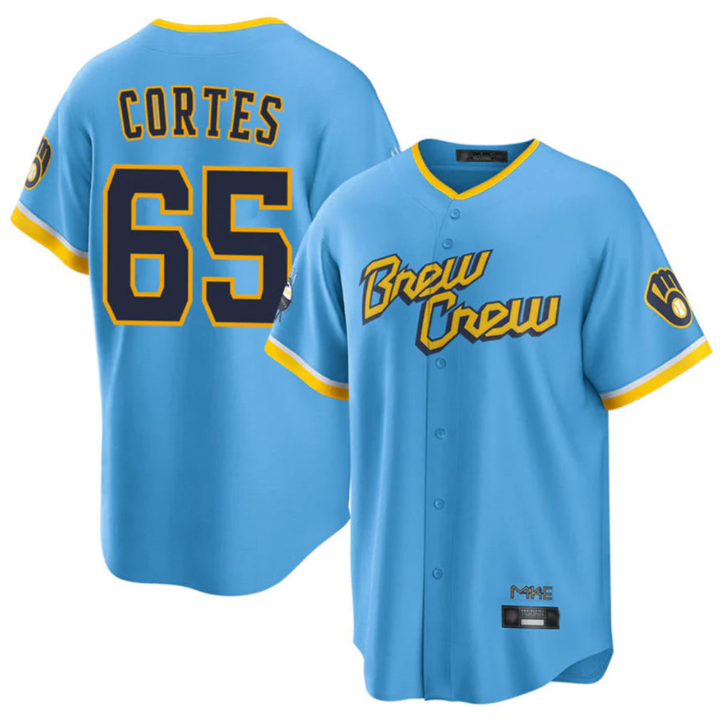 STECN M.Brewers #65 Nestor Cortes Player Light Blue City Connect Home Game Stitched Jerseys