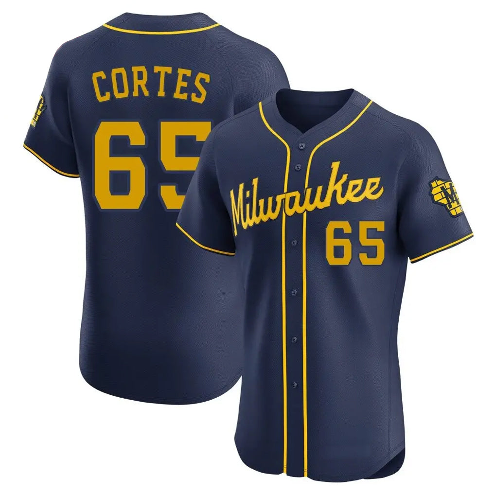 STECN M.Brewers #65 Nestor Cortes Player Navy Home Limited Elite Stitched Jerseys
