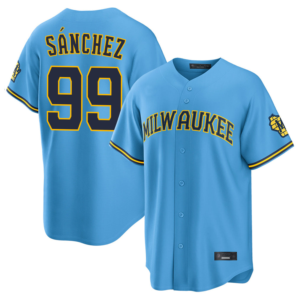 STECN M.Brewers #99 Gary Sanchez Player Light Blue Road Stadium Game Stitched Jerseys