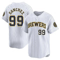 STECN M.Brewers #99 Gary Sanchez Player White Stripes Home Game Stitched Jerseys