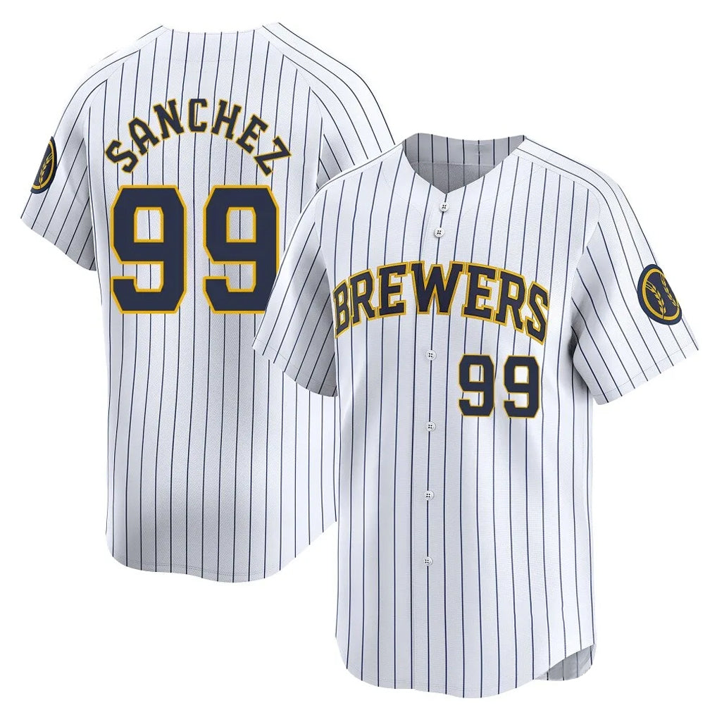 STECN M.Brewers #99 Gary Sanchez Player White Stripes Home Game Stitched Jerseys