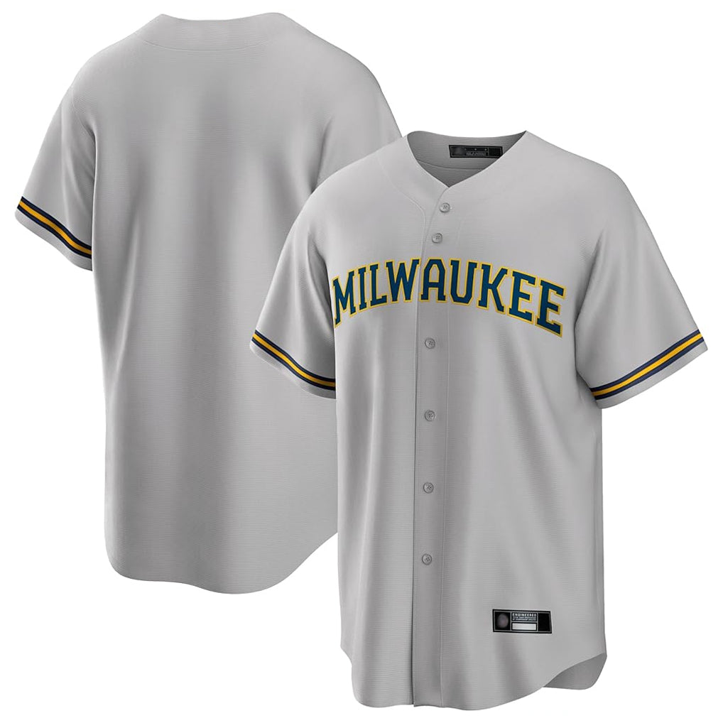 STECN M.Brewers Blank Player Gray Home Game Stitched Jerseys