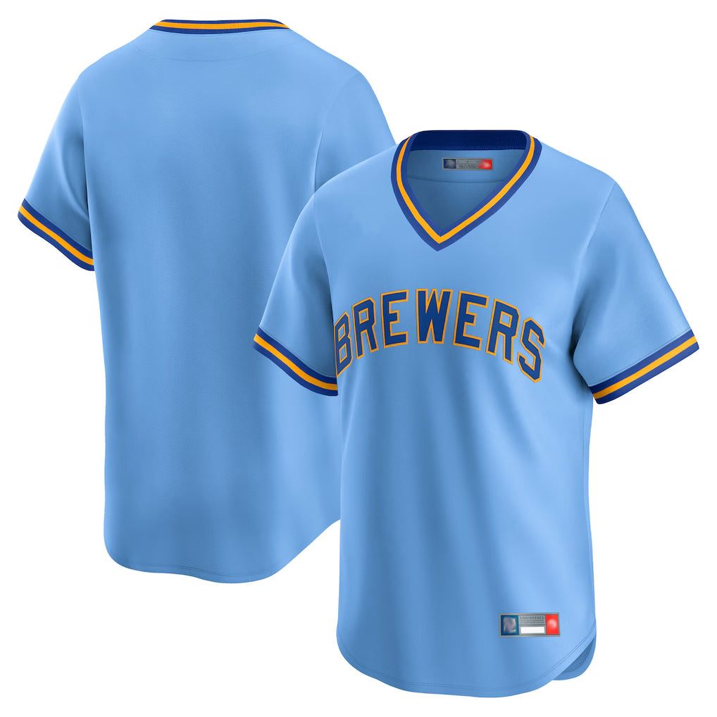 STECN M.Brewers Blank Player Light Blue Cooperstown Collection T-shirt Stitched Jerseys