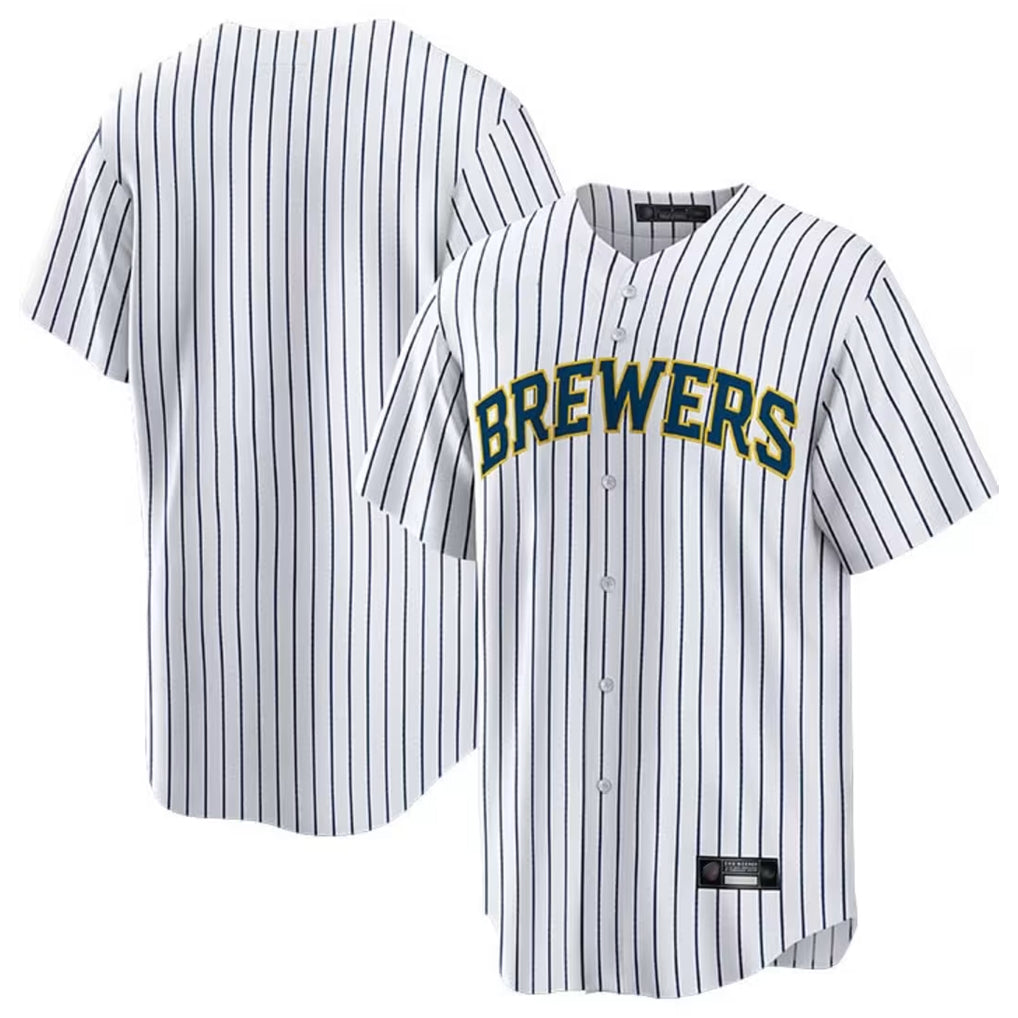 STECN M.Brewers Blank Player White Stripes Home Game Stitched Jerseys