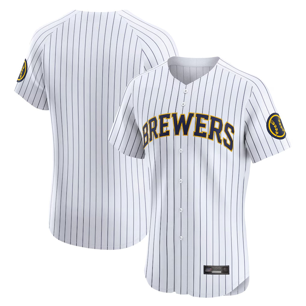 STECN M.Brewers Blank Player White Stripes Home Limited Elite Stitched Jerseys