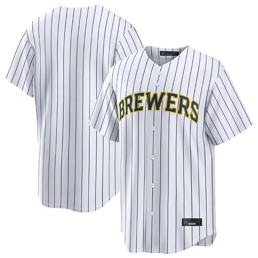 STECN M.Brewers Blank Player White Stripes Home Limited Stitched Jerseys